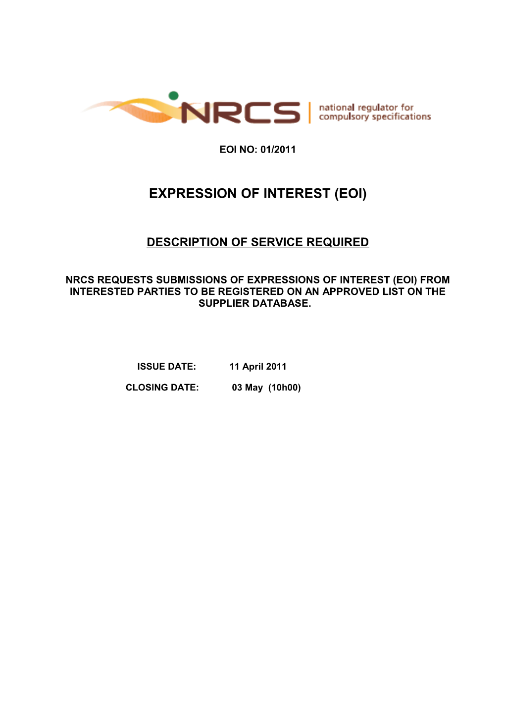 Expression of Interest (Eoi) s1