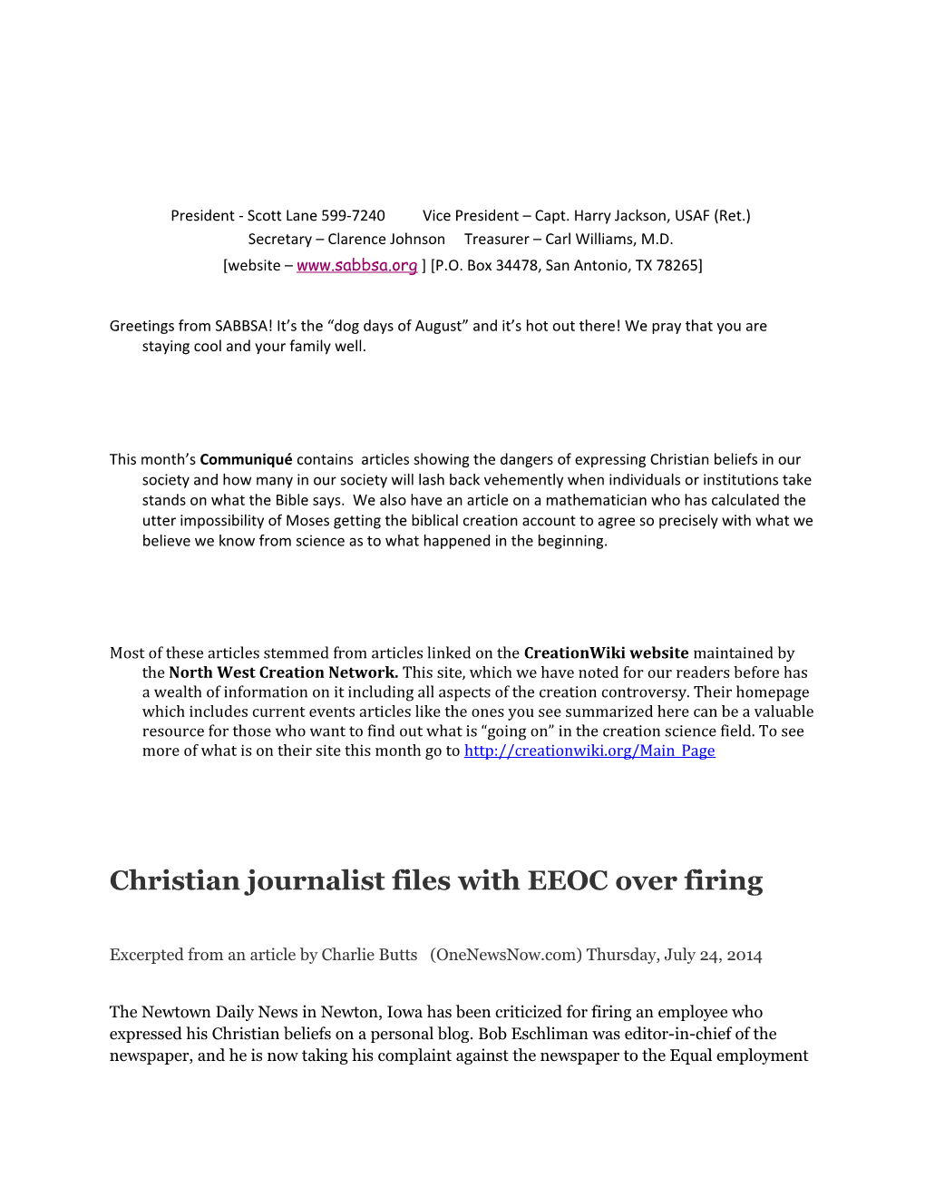 Christian Journalist Files with EEOC Over Firing