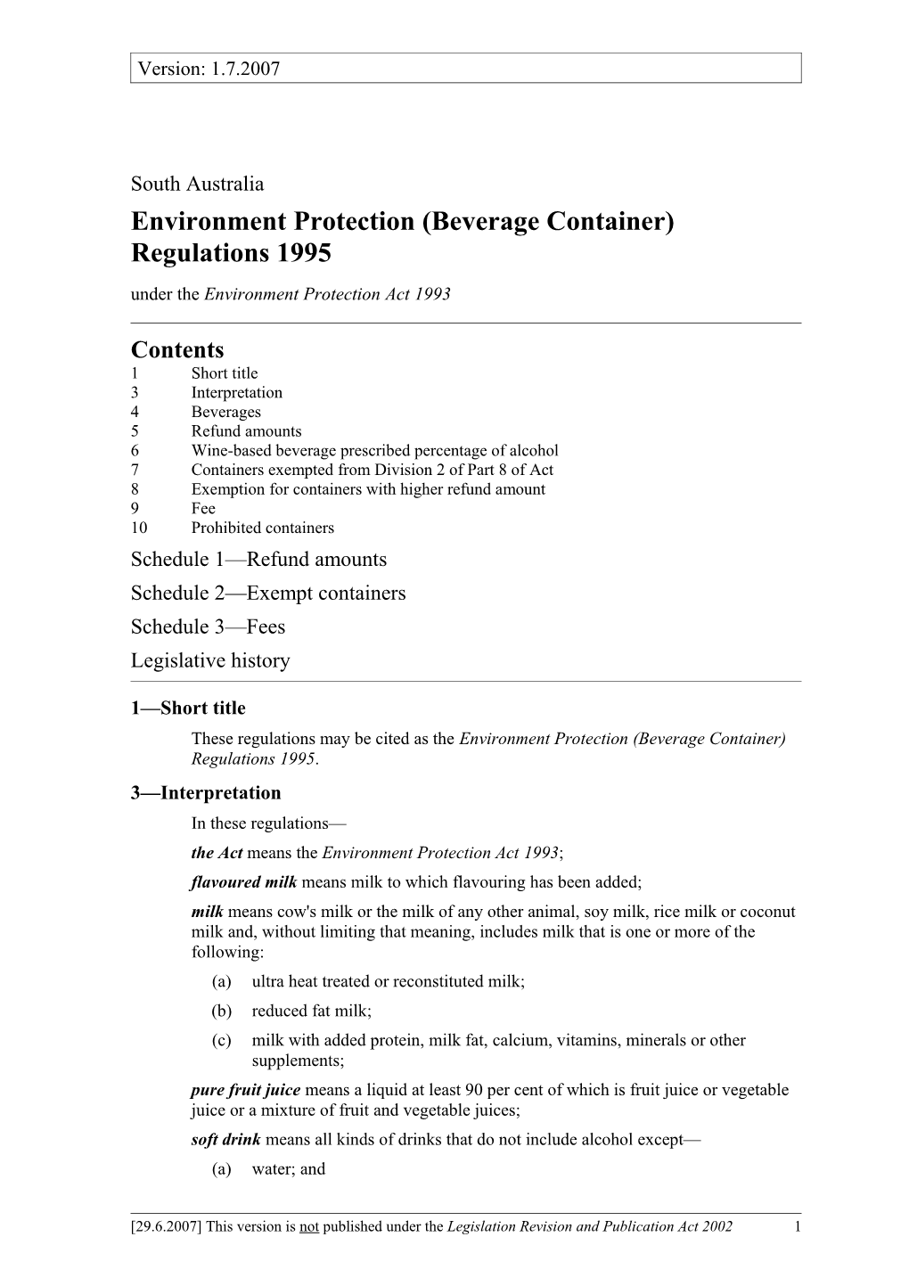 Environment Protection (Beverage Container) Regulations1995