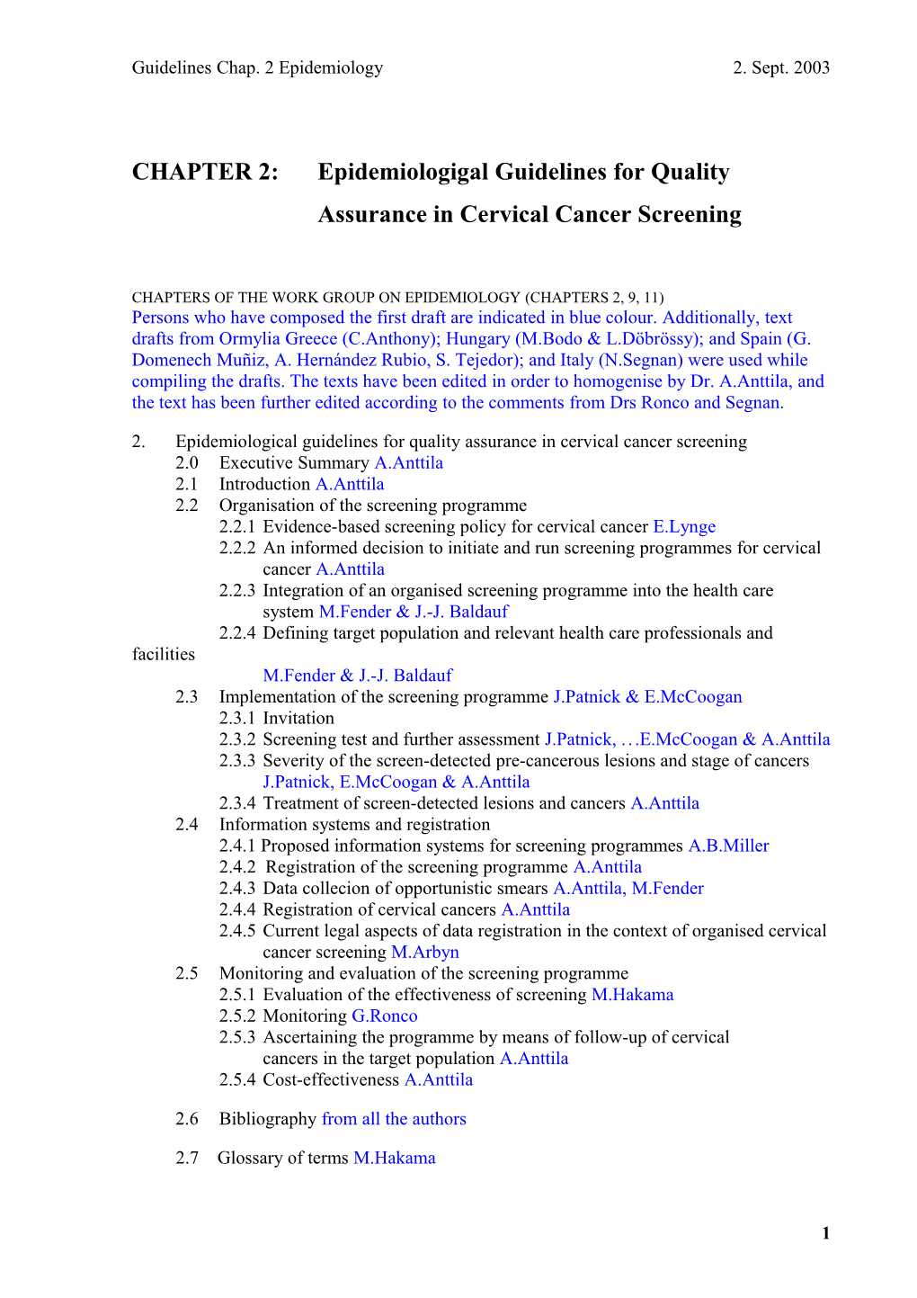 CHAPTER 2: Epidemiologigal Guidelines for Quality Assurance in Cervical Cancer Screening