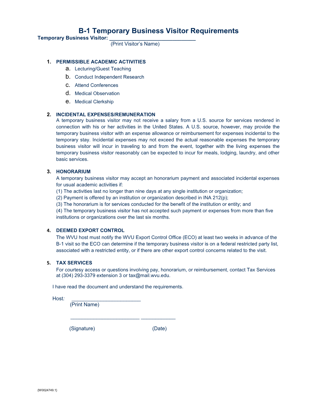 B-1 Temporary Business Visitor Requirements 5/14/15 (W0024749;1)