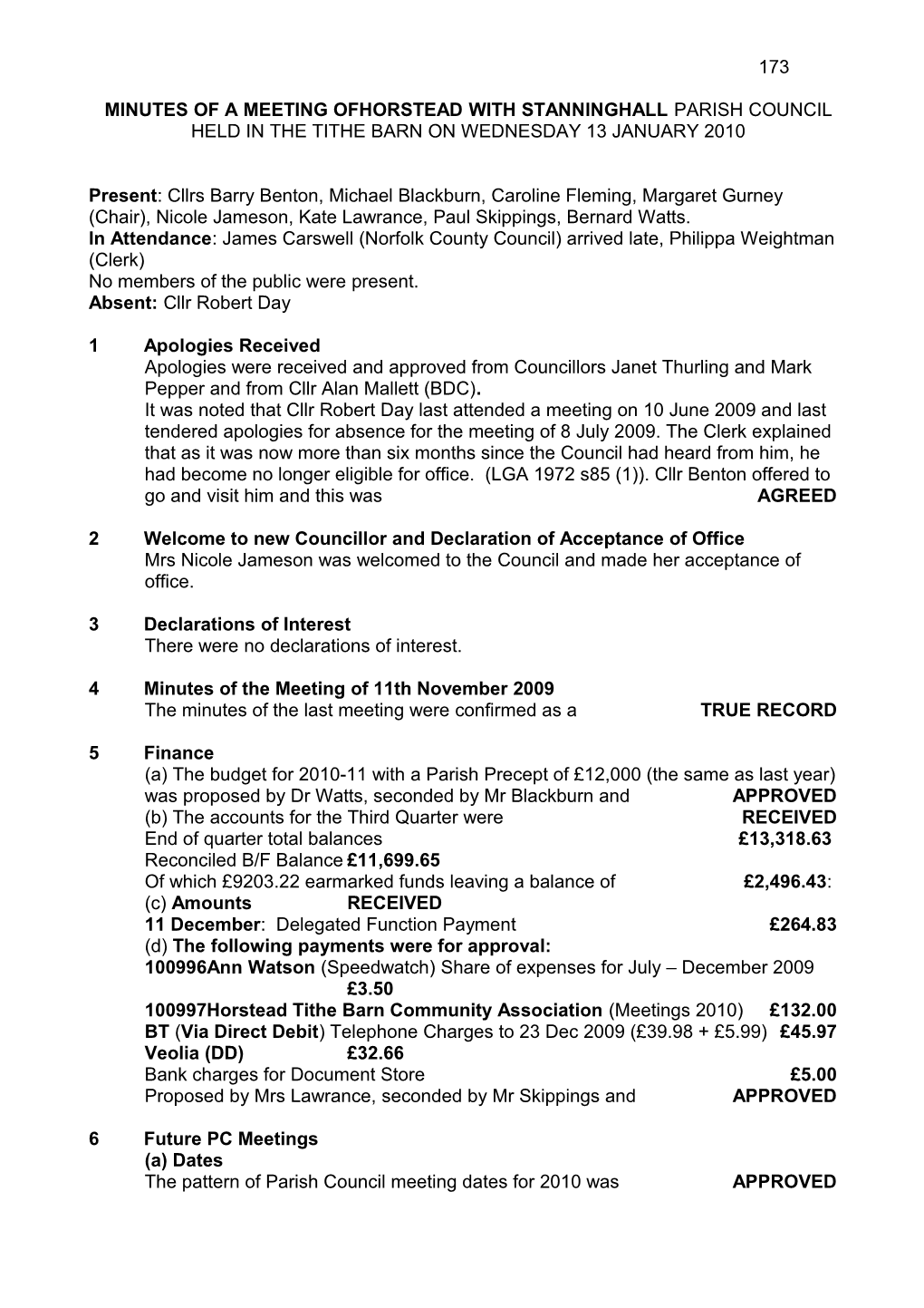 Minutes of a Meeting Ofhorstead with Stanninghall Parish Council Held in the Tithe Barn