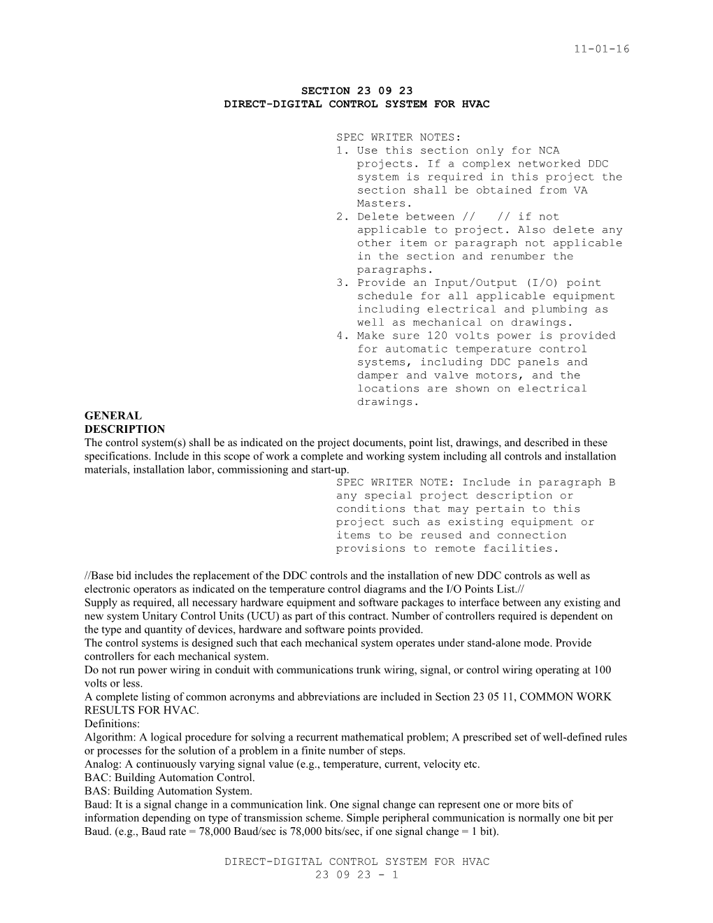 Section 23 09 23 - DIRECT-DIGITAL CONTROL SYSTEM for HVAC