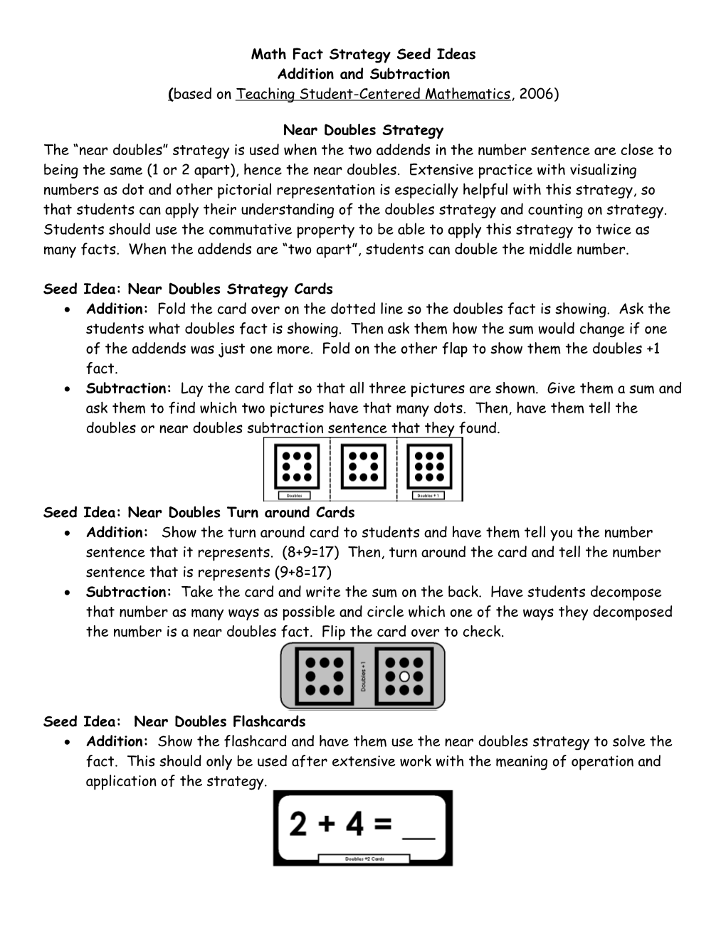 Math Fact Strategy Seed Ideas