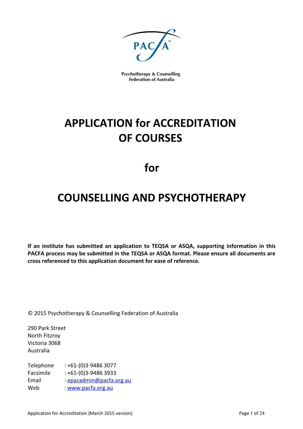 APPLICATION for ACCREDITATION