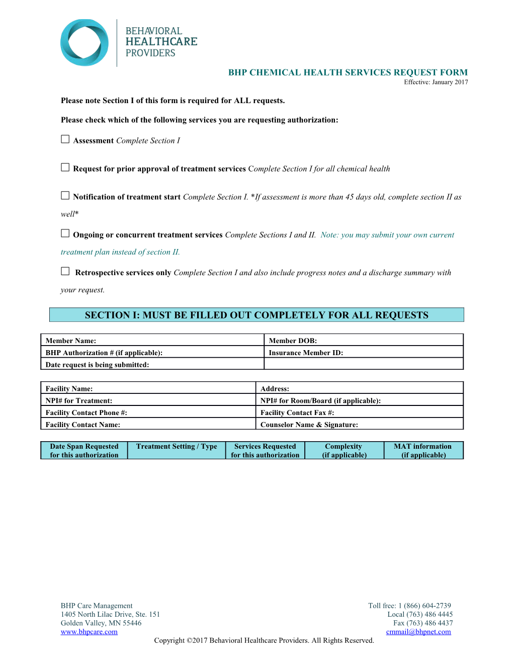 Please Note Section I of This Form Is Required for ALL Requests