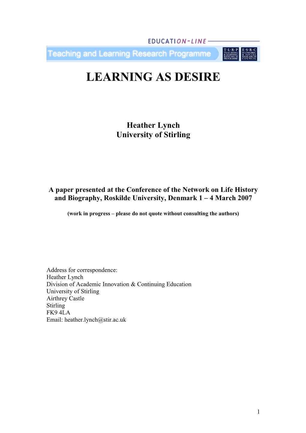 Learning As Desire