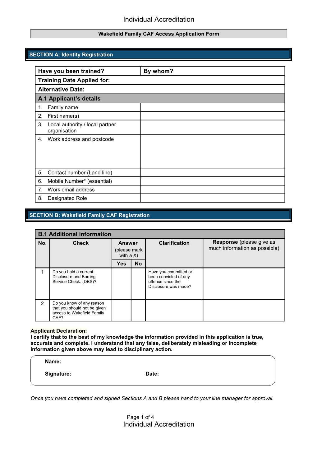 WFCAF Individual Access Application Form