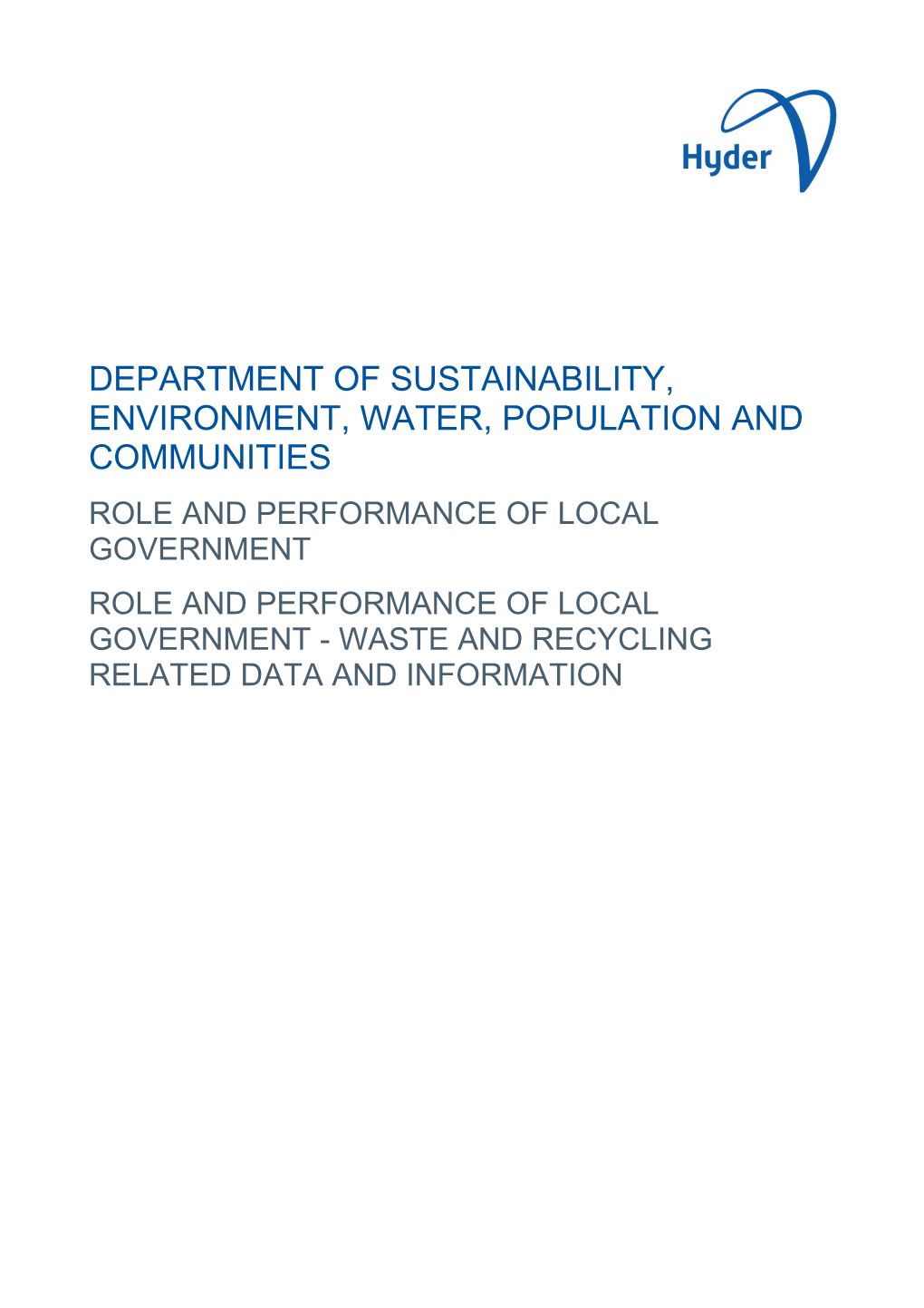 Role and Performance of Local Government - Waste and Recycling Related Data and Information