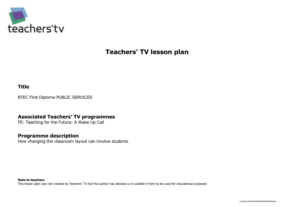 Teachers' TV Lesson Plan