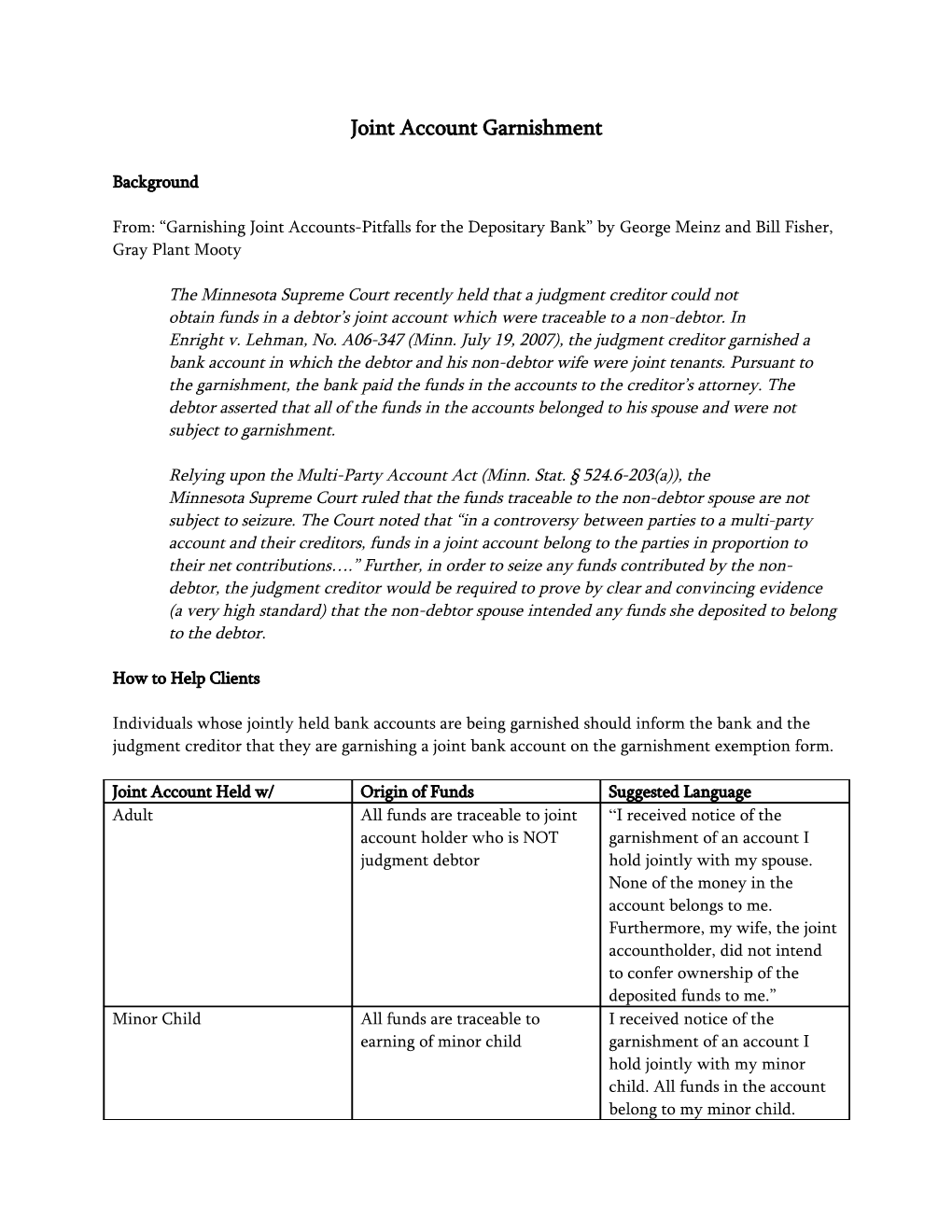 Joint Account Garnishment