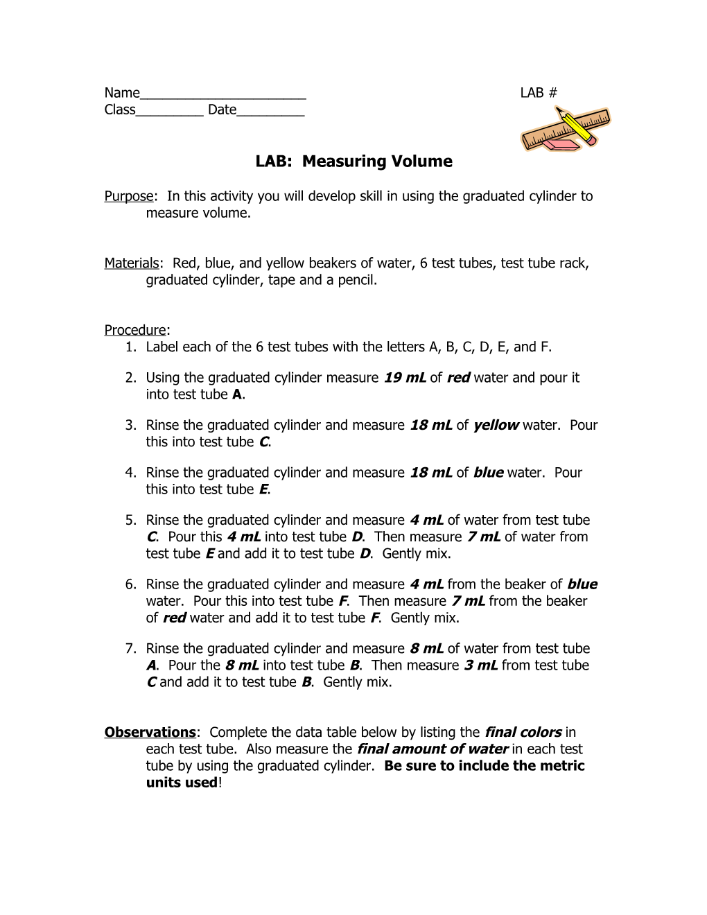 LAB: Measuring Volume