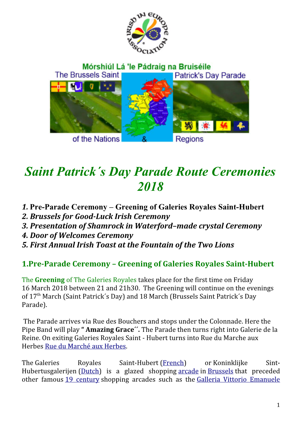 Saint Patrick S Day Parade Route Ceremonies 2018