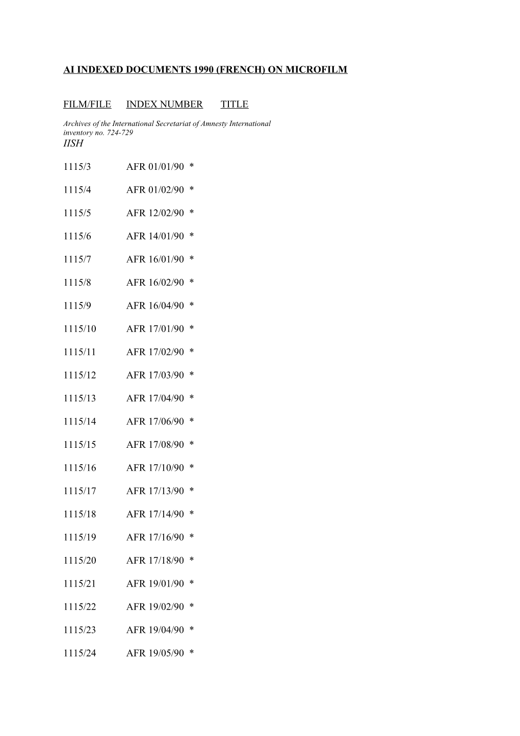 List of 1990 French Aiindexed Documents on Microfilm List