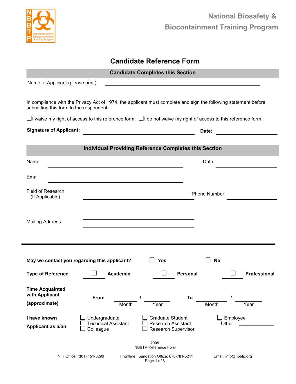 Candidate Reference Form