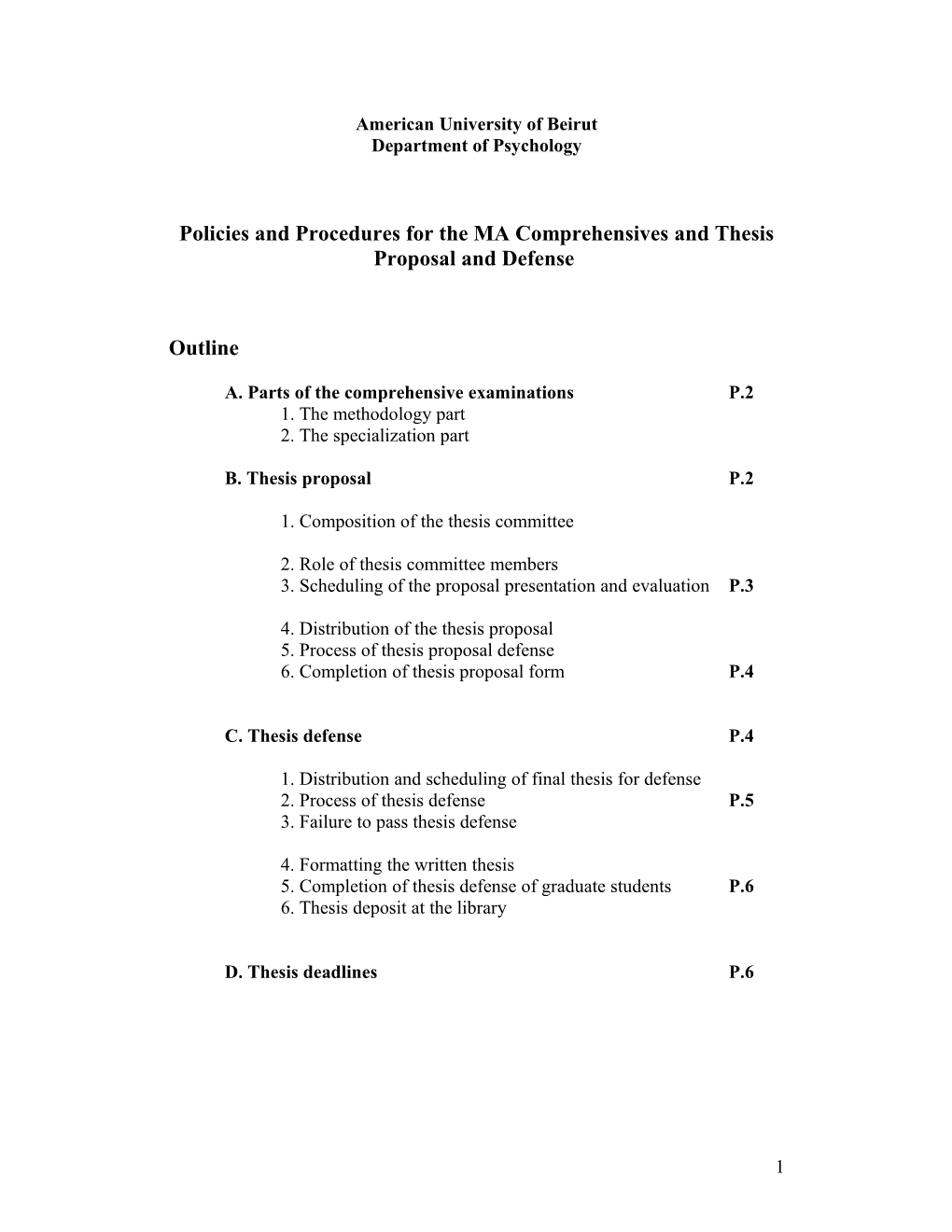 Policies and Procedures for the MA Comprehensives and Thesis Proposal and Defense