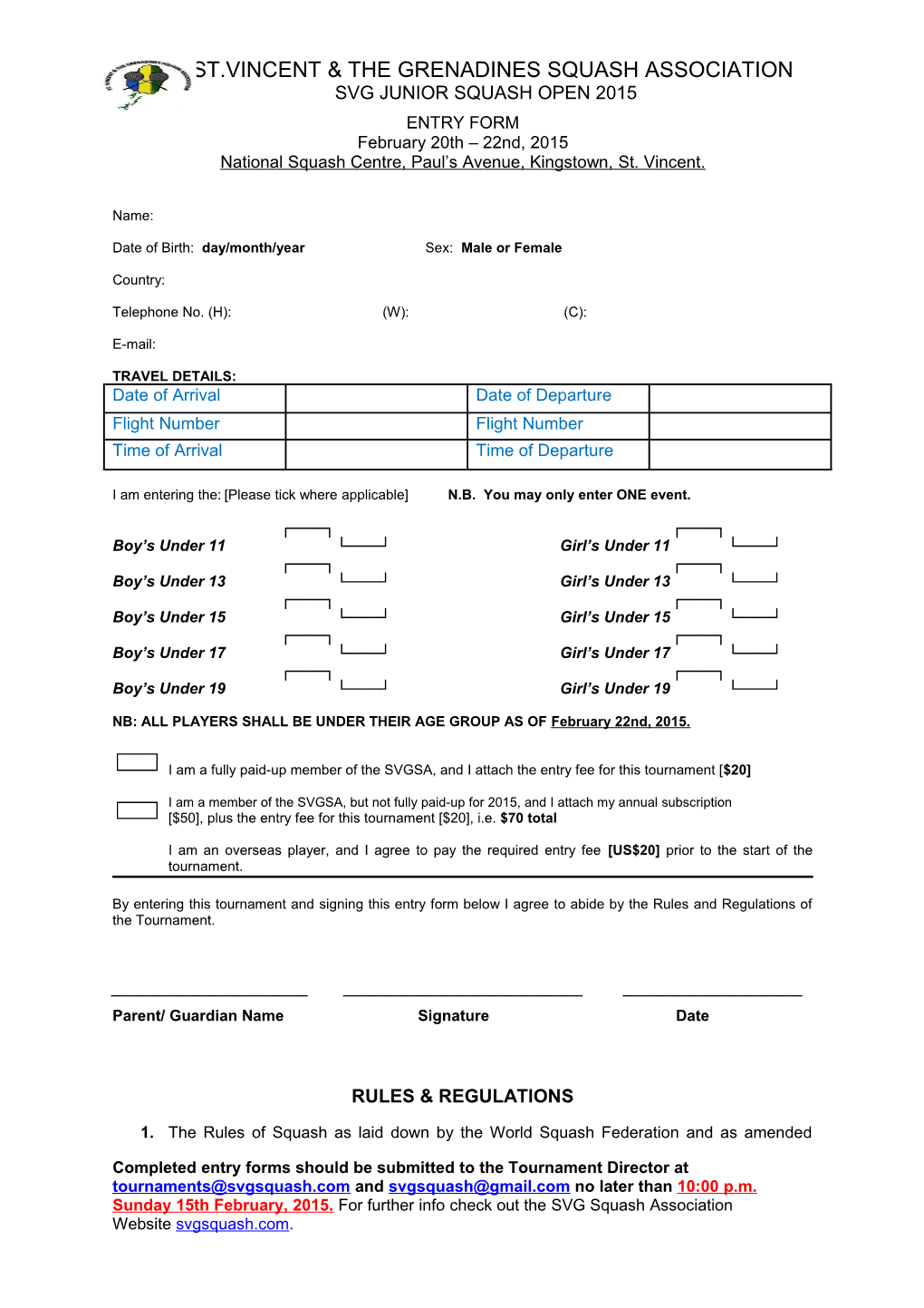 Svg Junior Squash Open 2015