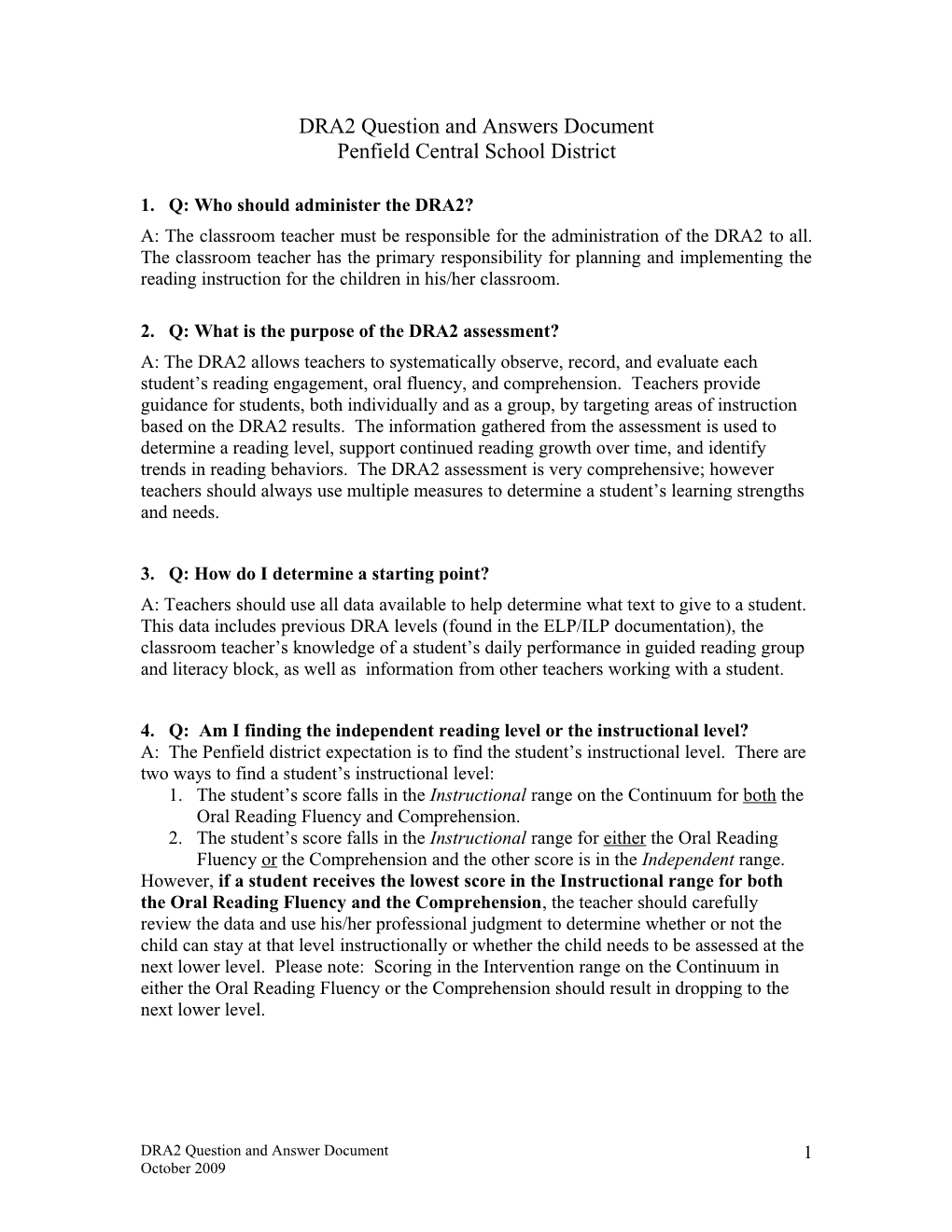 DRA2 Question and Answers Document