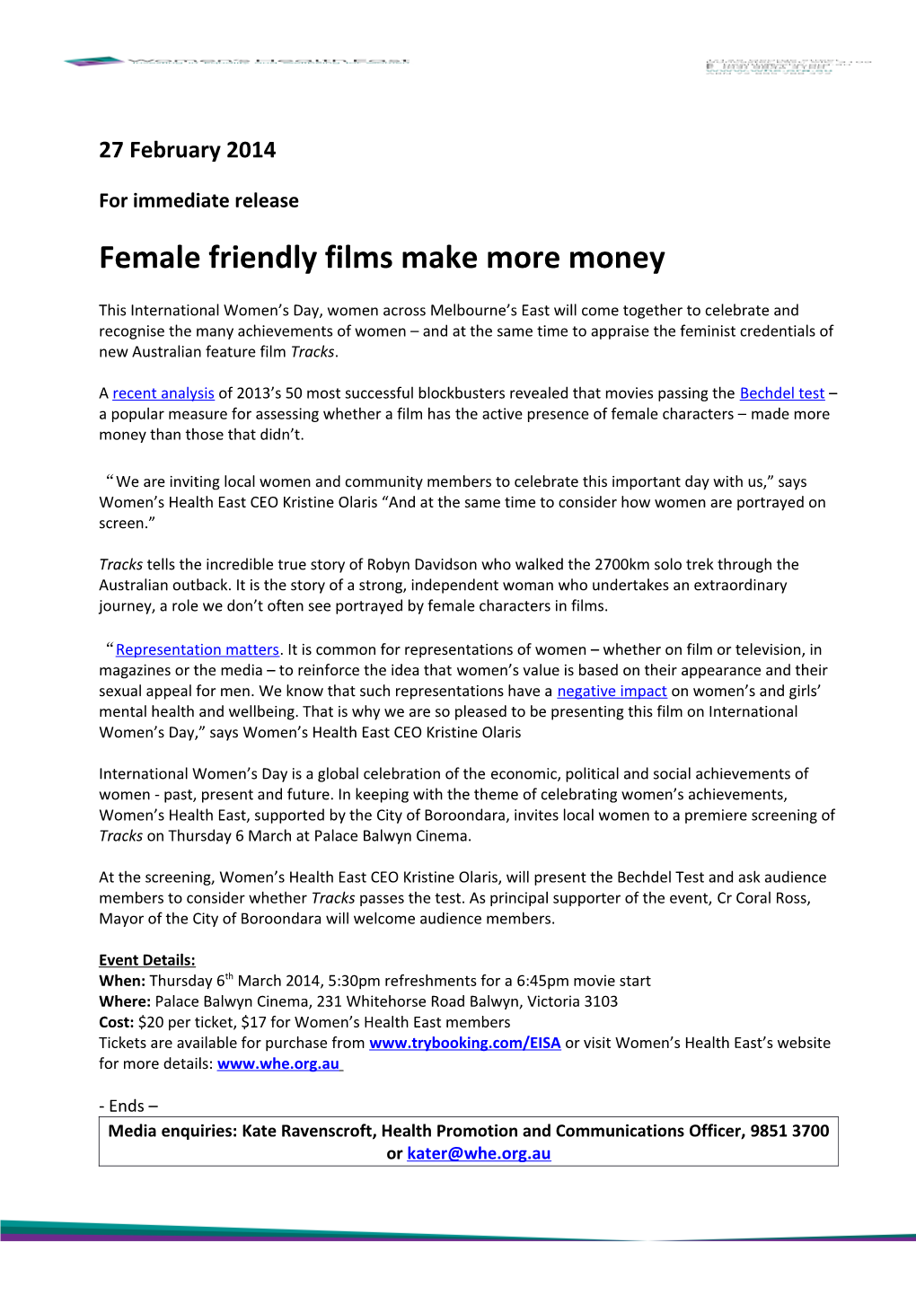 Female Friendly Films Make More Money