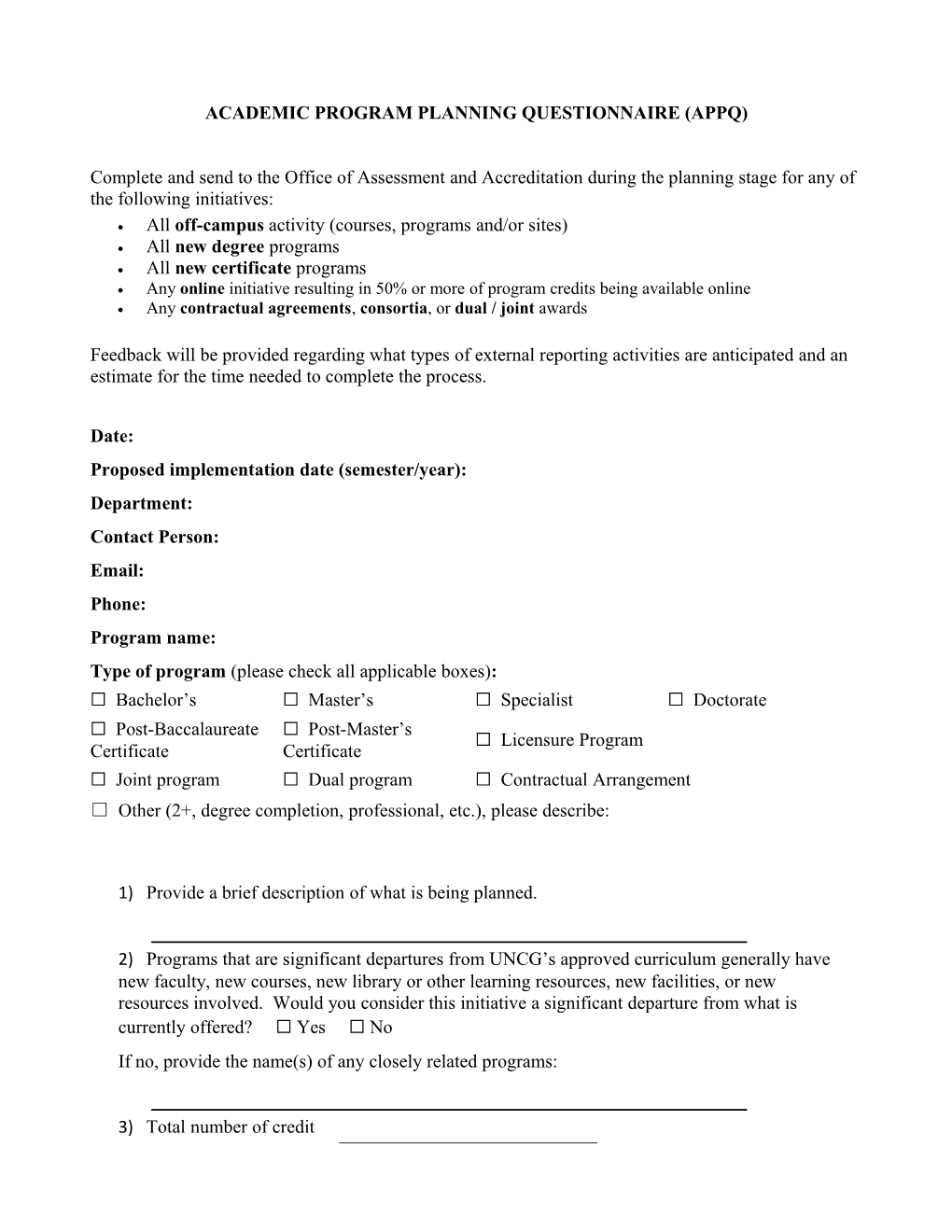 Academic Program Planning Questionnaire (Appq)