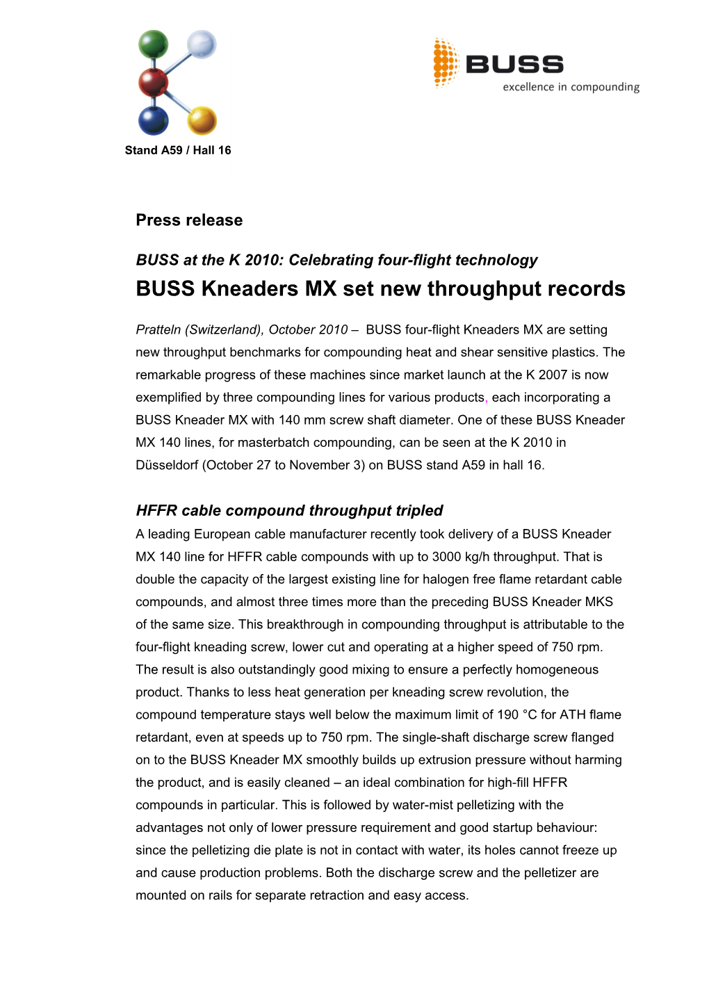 Page 3 of 4, Press Release: BUSS at the K2010: Celebrating Four-Flight Technology