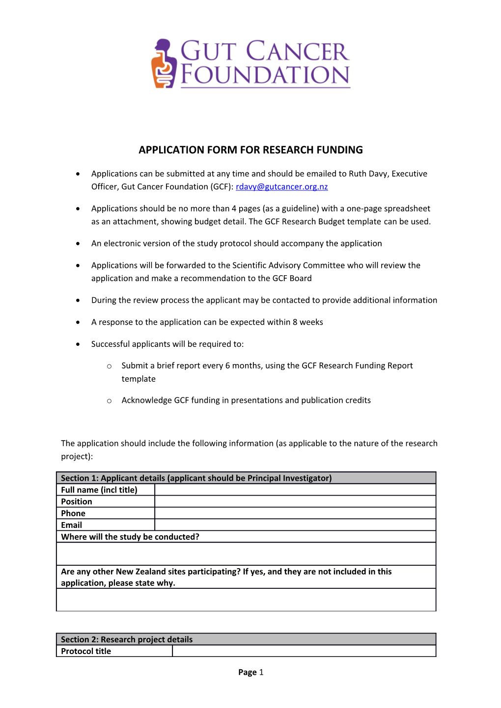 Application Form for Research Funding