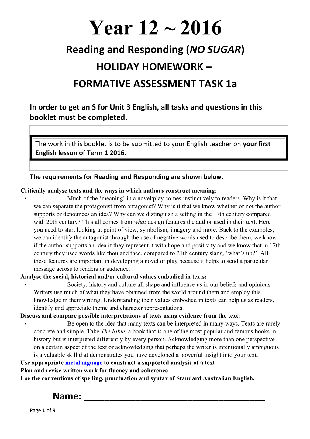 Reading and Responding (NO SUGAR)