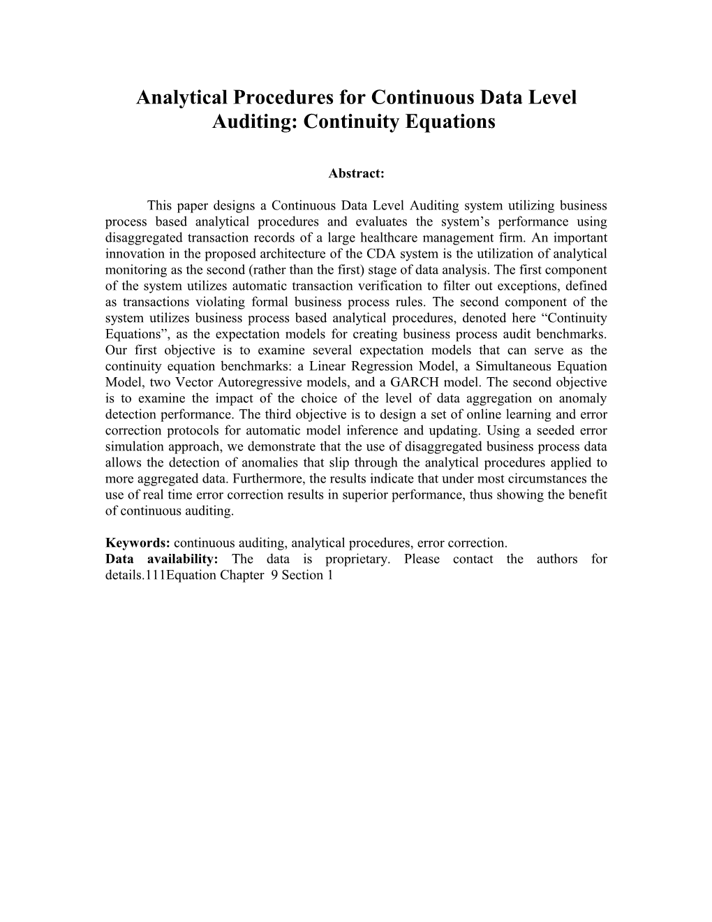 Continuous Data Level Auditing Using Continuity Equations