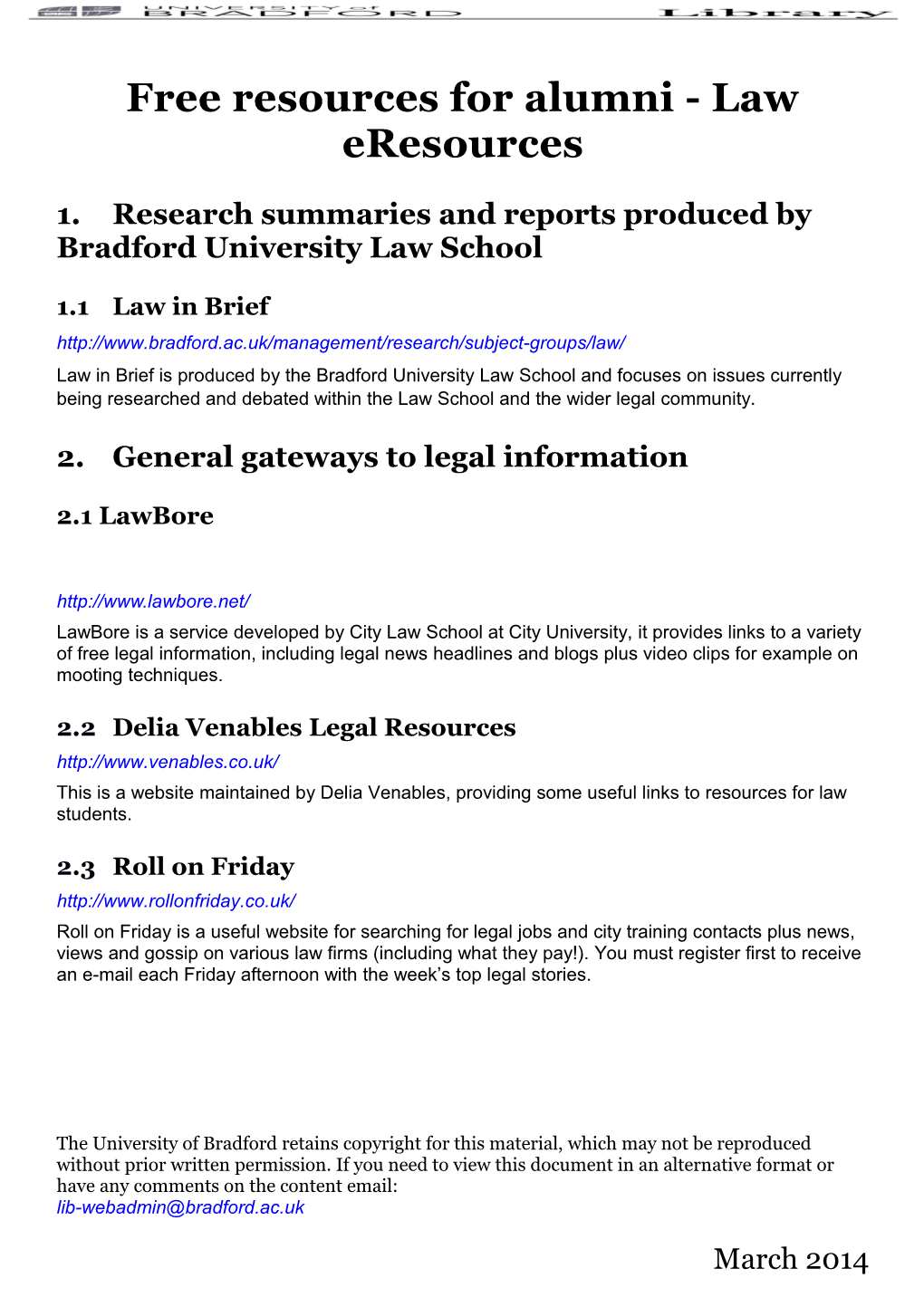 Free Resources for Alumni - Law Eresources