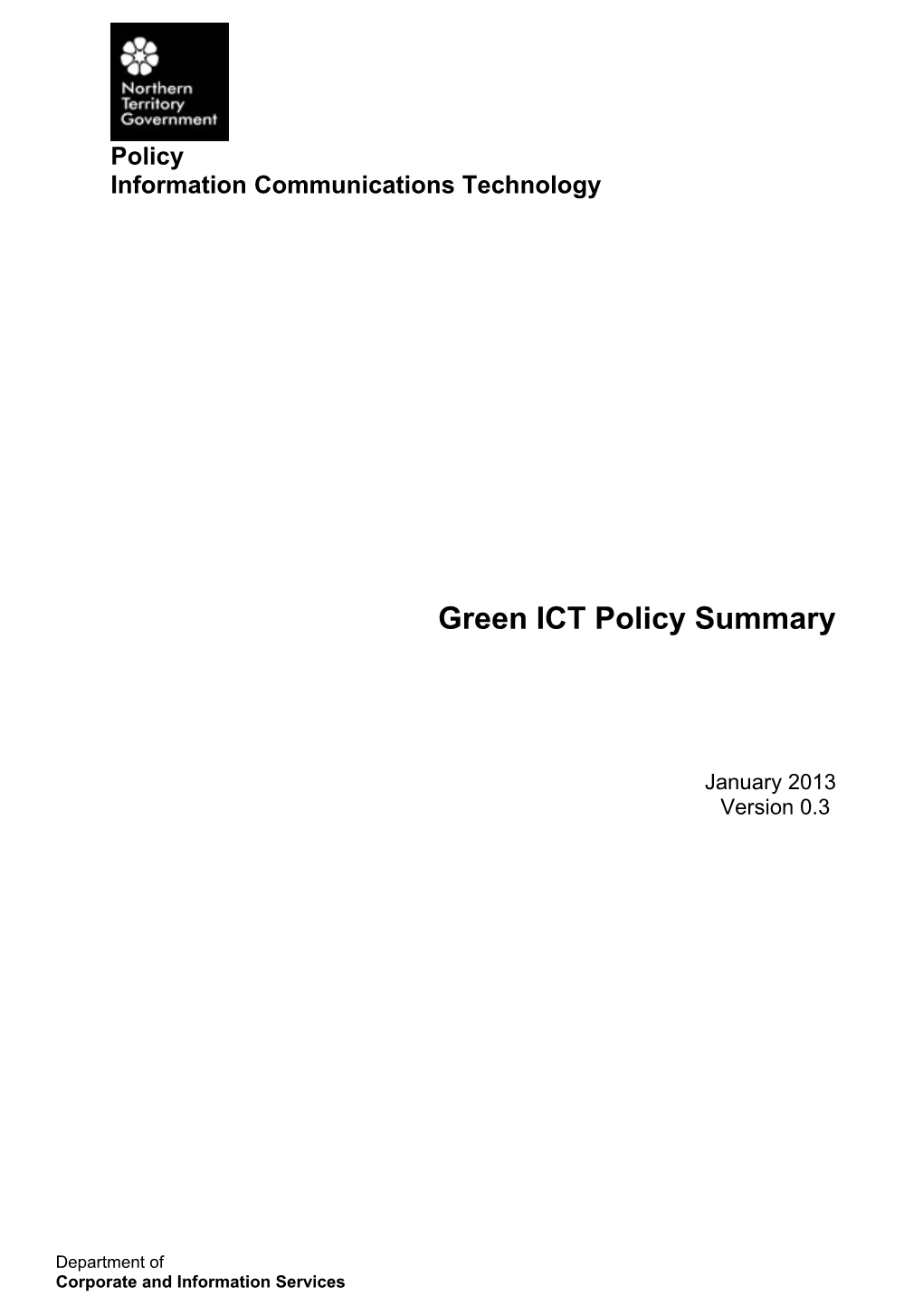 Information Communications Technologygreen ICT Policy Summary
