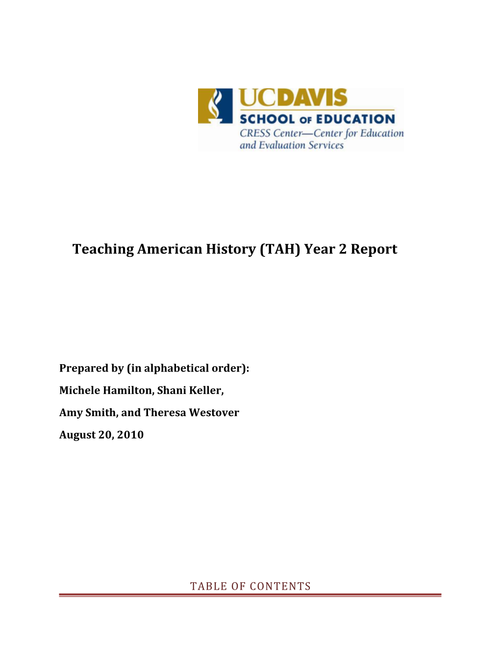 Teaching American History (TAH) Year 2 Report
