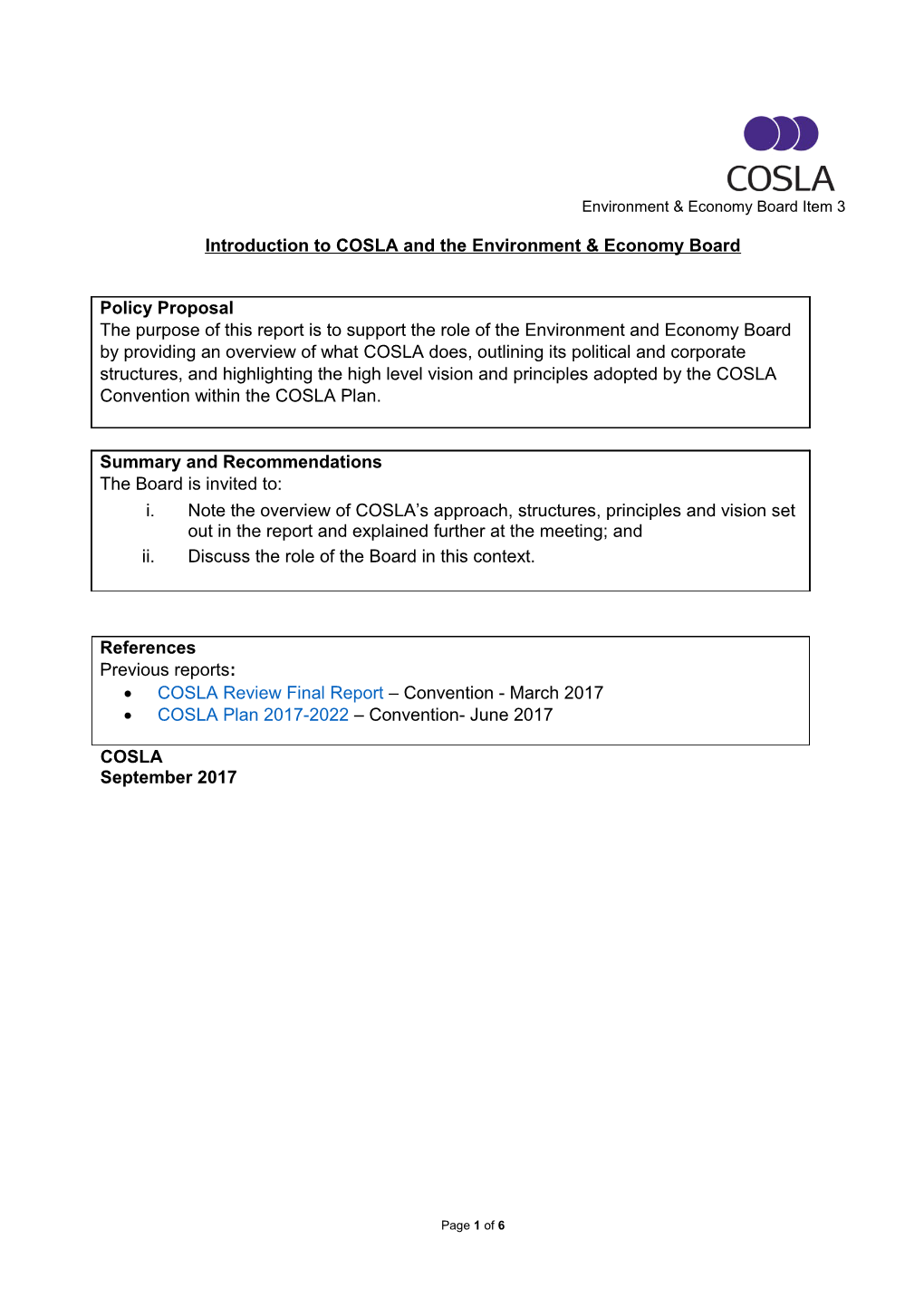 Introduction to COSLA and the Environment & Economy Board