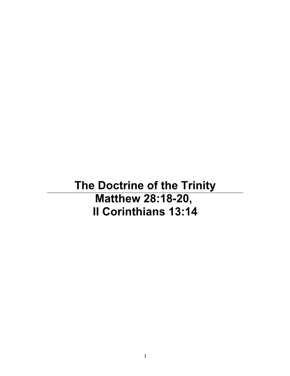 The Doctrine of the Trinity