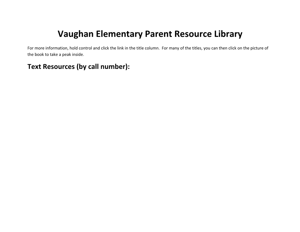 Vaughan Elementary Parent Resource Library