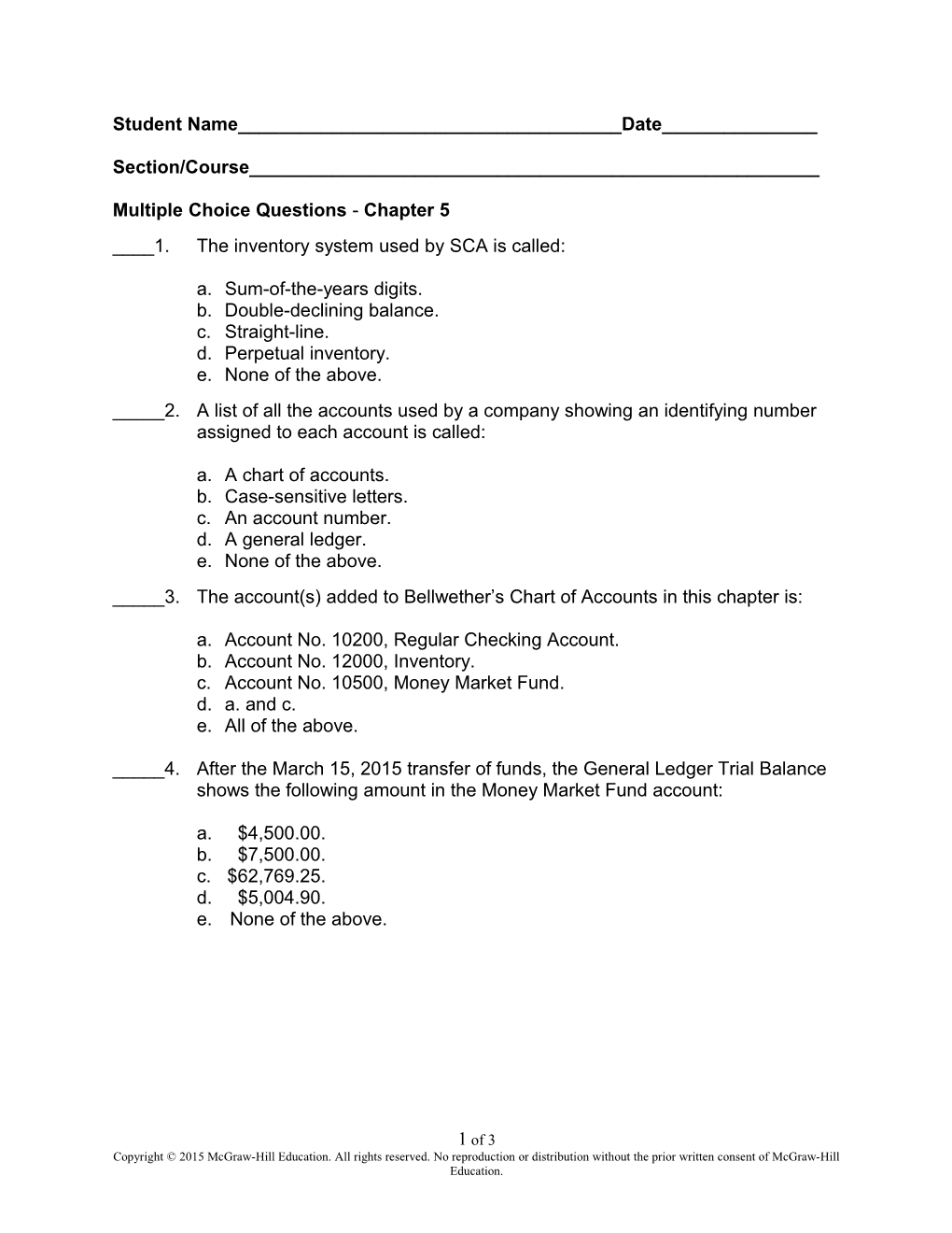 Multiple Choice Questions - Chapter 5