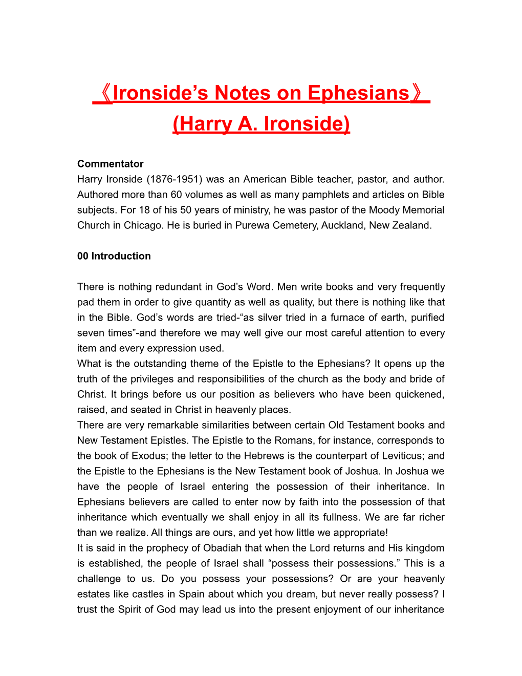 Ironside S Notes on Ephesians (Harry A. Ironside)