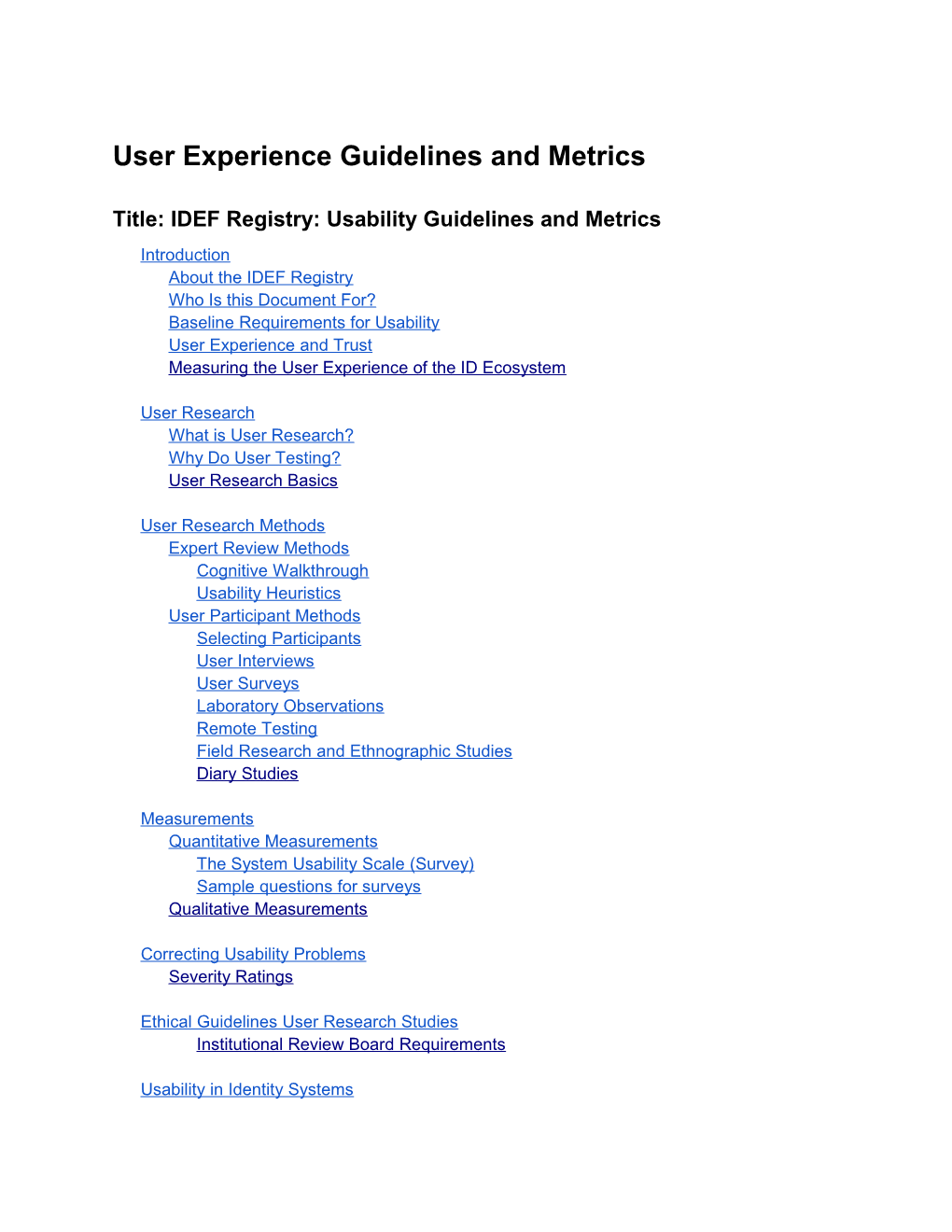 Title: IDEF Registry: Usability Guidelines and Metrics