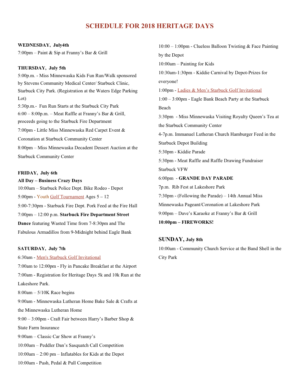 Schedule for 2018 Heritage Days