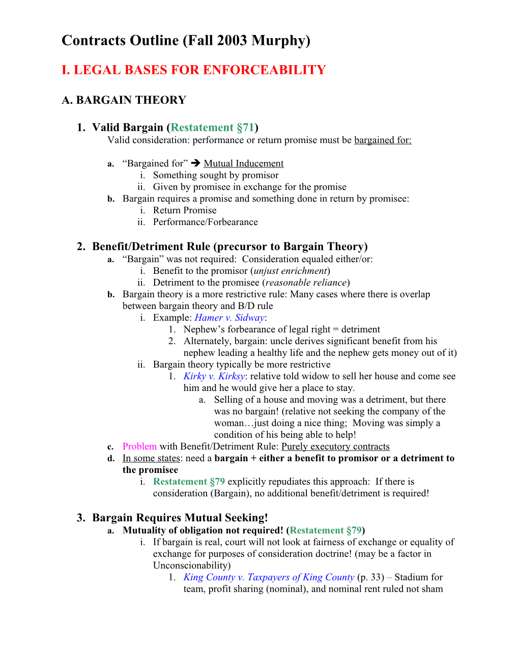 Contracts Outline (Murphy)