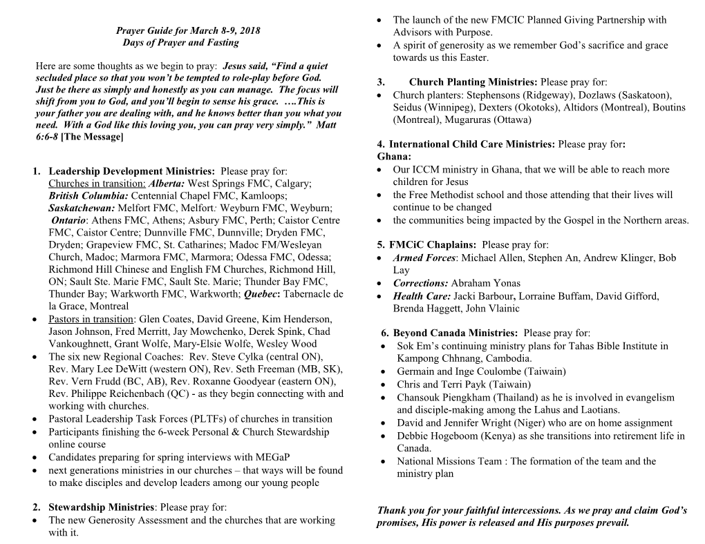 Prayer Guide for February 6-7, 2014