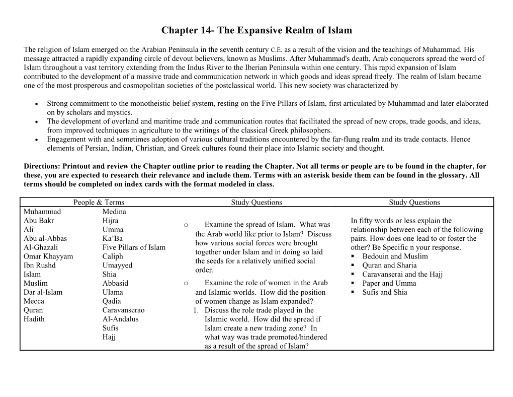 Chapter 14- the Expansive Realm of Islam