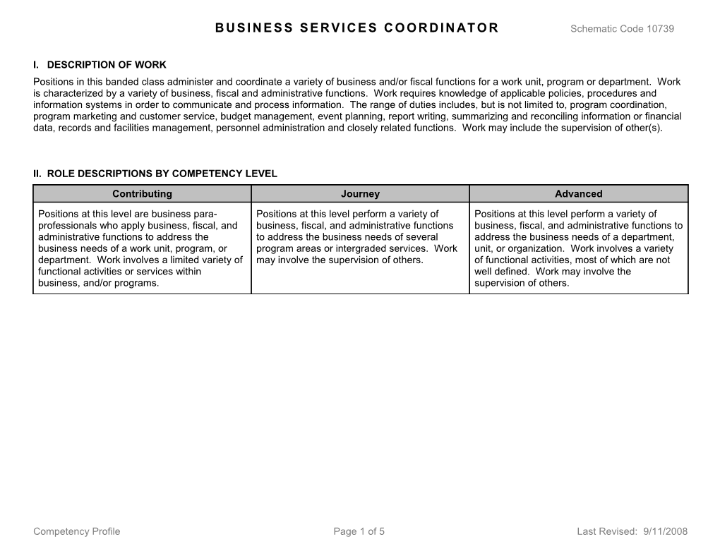 BUSINESS SERVICES COORDINATOR Schematic Code 10739