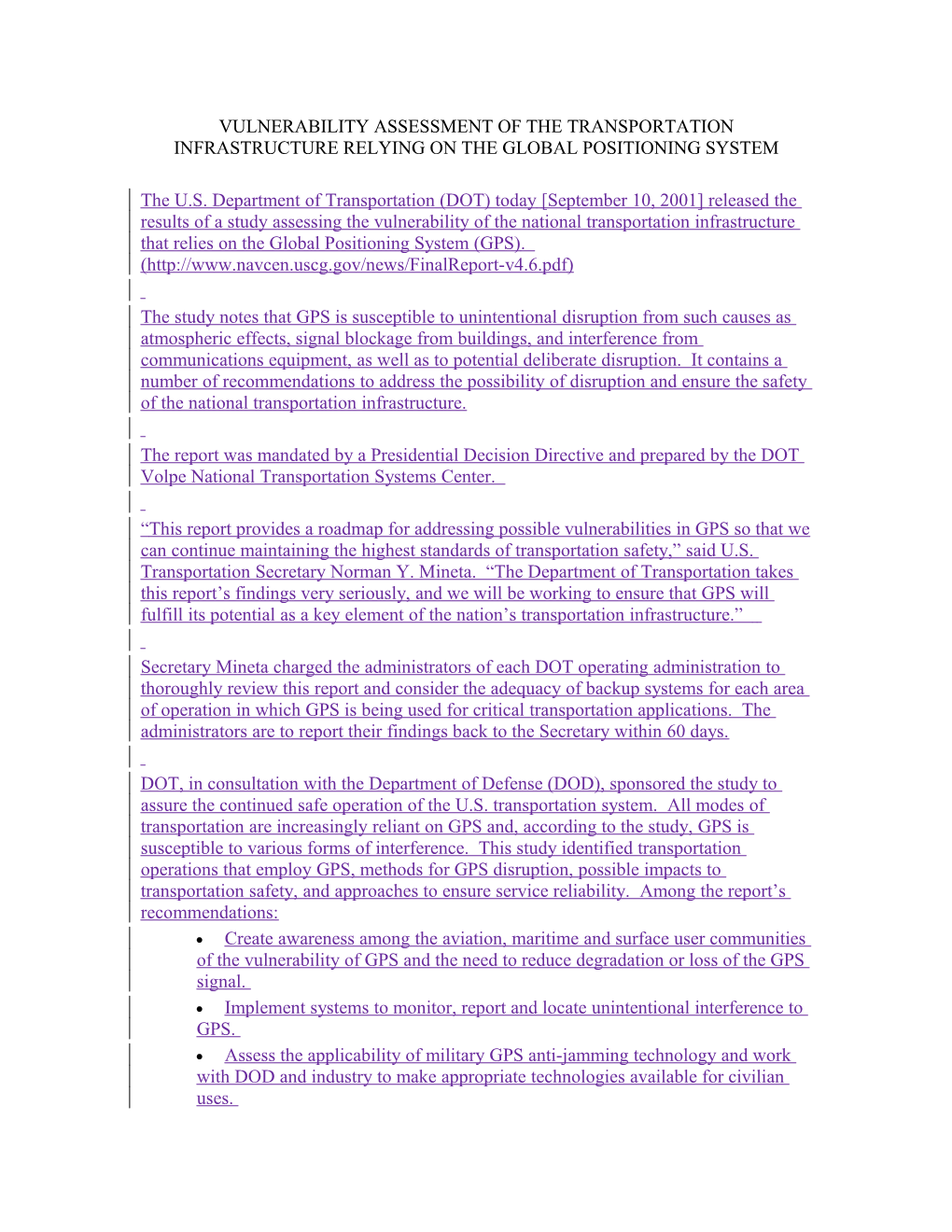 Vulnerability Assessment of the Transportation Infrastructure Relying on the Global Positioning