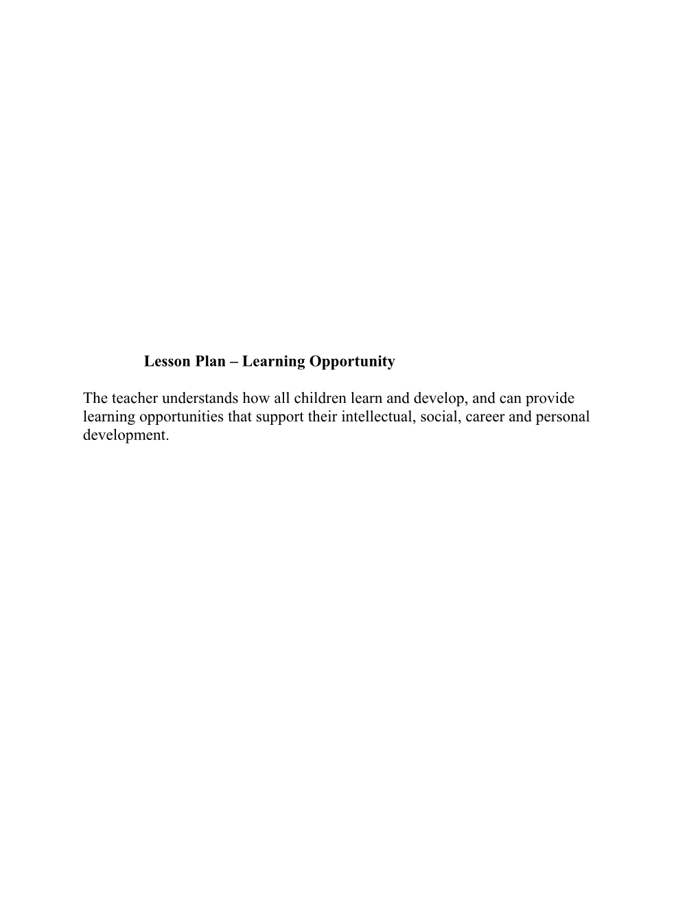 Lesson Plan Learning Opportunity