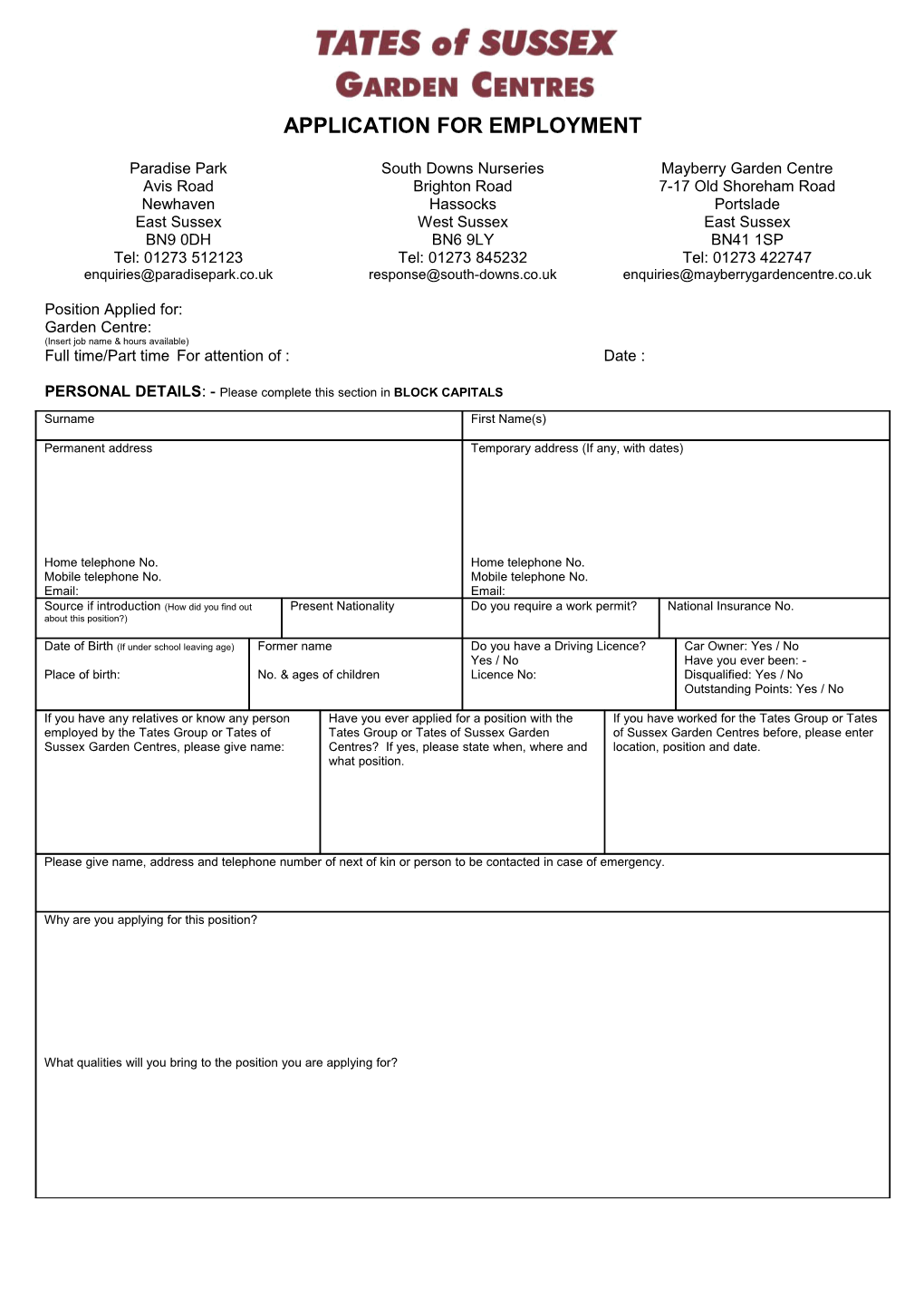 Application for Employment s104