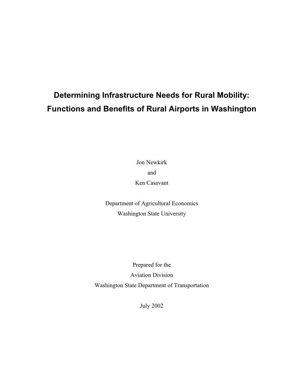 Determining Infrastructure Needs for Rural Mobility