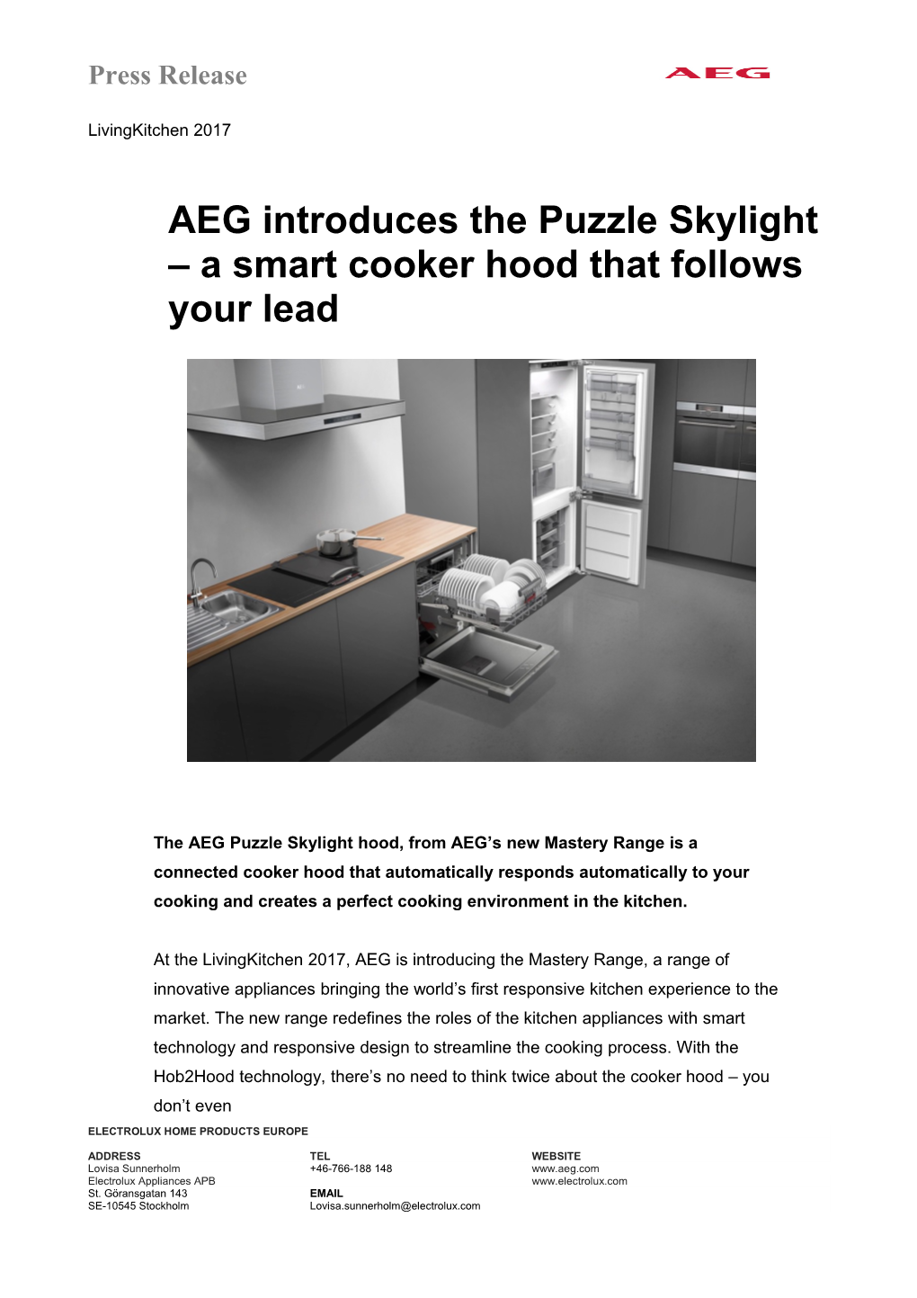 AEG Introduces the Puzzle Skylight a Smart Cooker Hood That Follows Your Lead