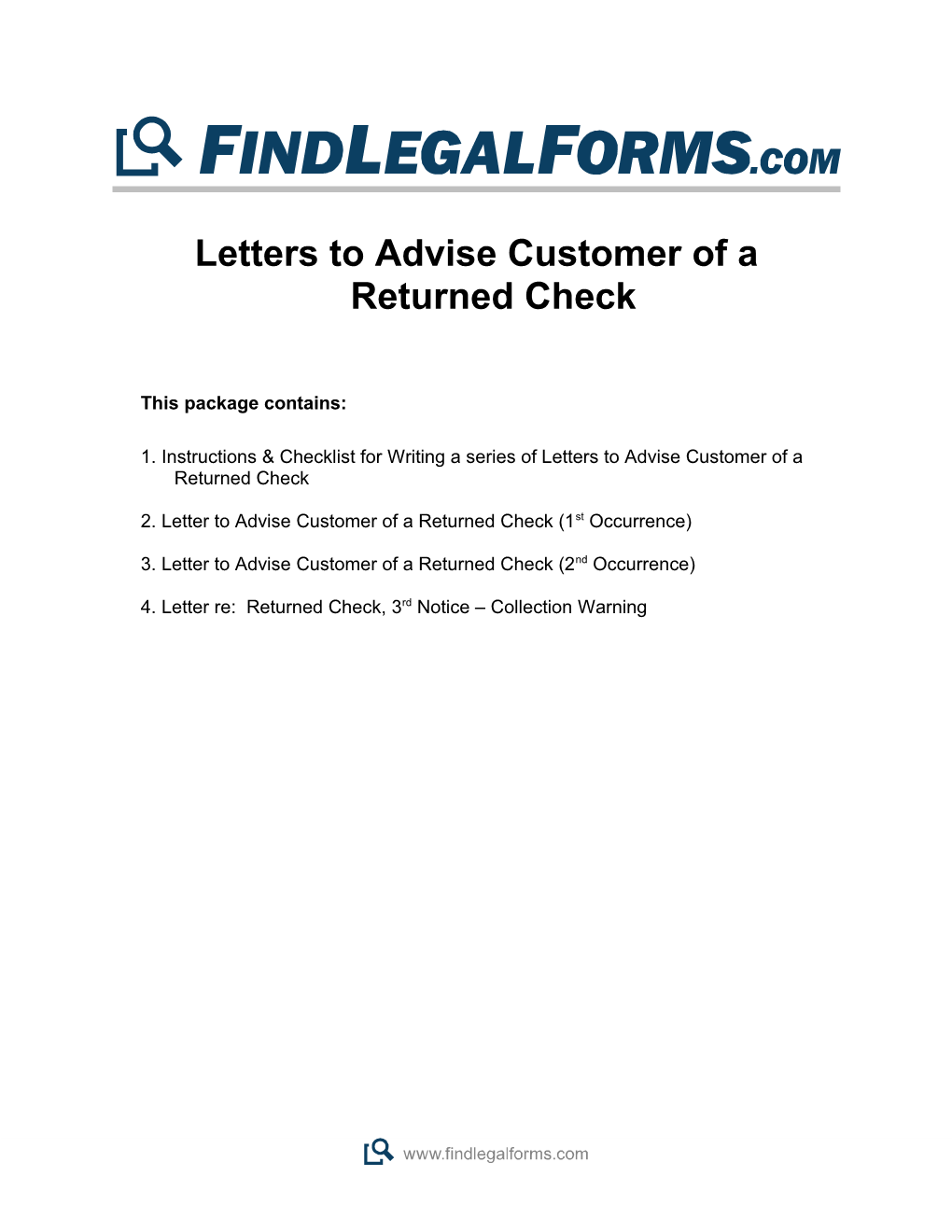 Letters to Advise Customer of a Returned Check