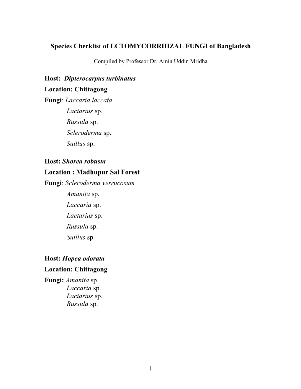 Species of Mycorrhizal Fungi