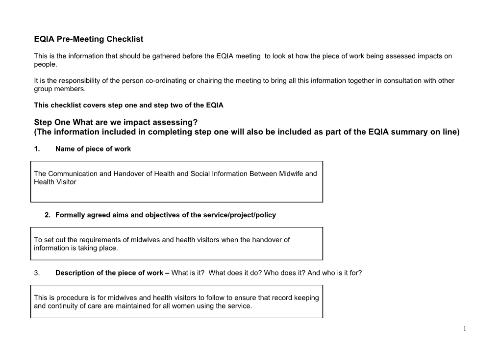 EQIA Pre-Meeting Checklist